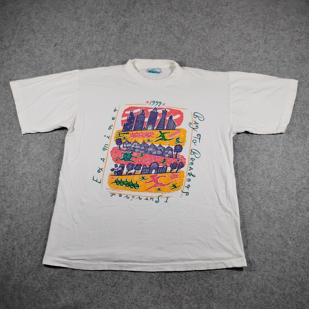 Vintage 1992 Examiner Bay To Breakers San Francisco T-Shirt White XL Bud Peen